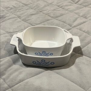 Vintage Corning Ware! White with blue cornflower design. 2 Baking Dishes.